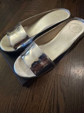 French Connection Silver Wedge Sandals